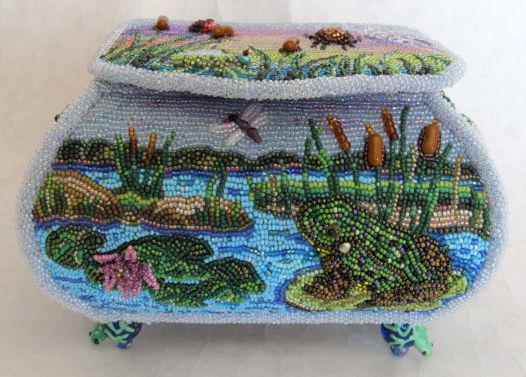 Bead Embroidered Frog Box 573