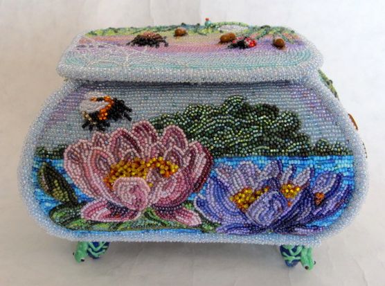 Bead Embroidered Frog Box 574